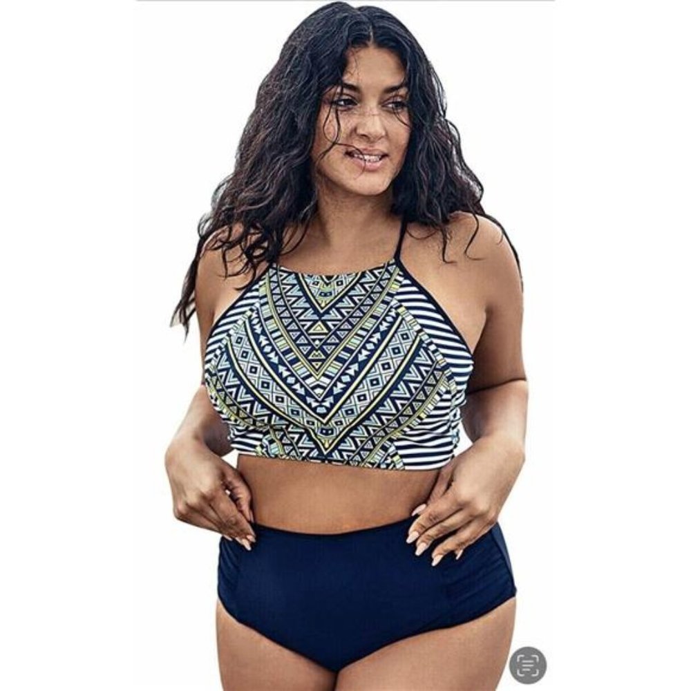 CUPSHE Womens Plus Size Bikini Set Tank Lace Shirring High Waisted Swimsuit 2X